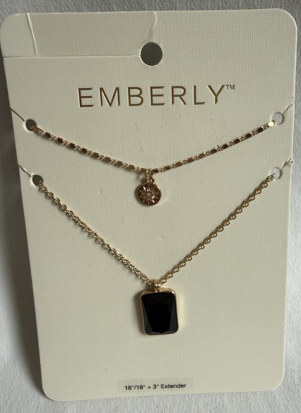 Emberly Layered Neckless New Black Pendant 16in To 18in